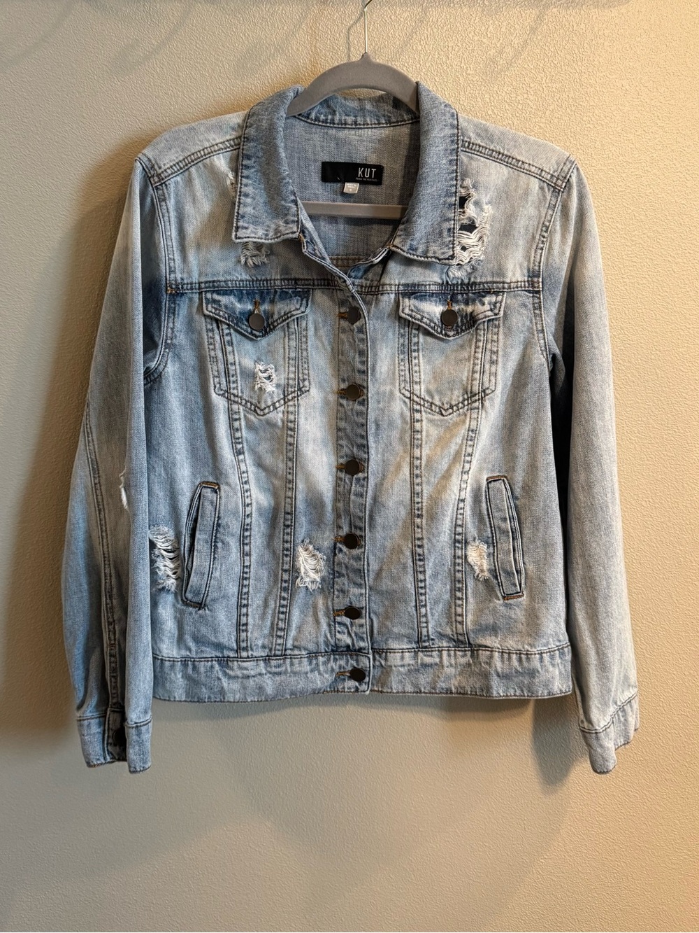 Kut from the Kloth Light Wash Distressed Denim Jacket
